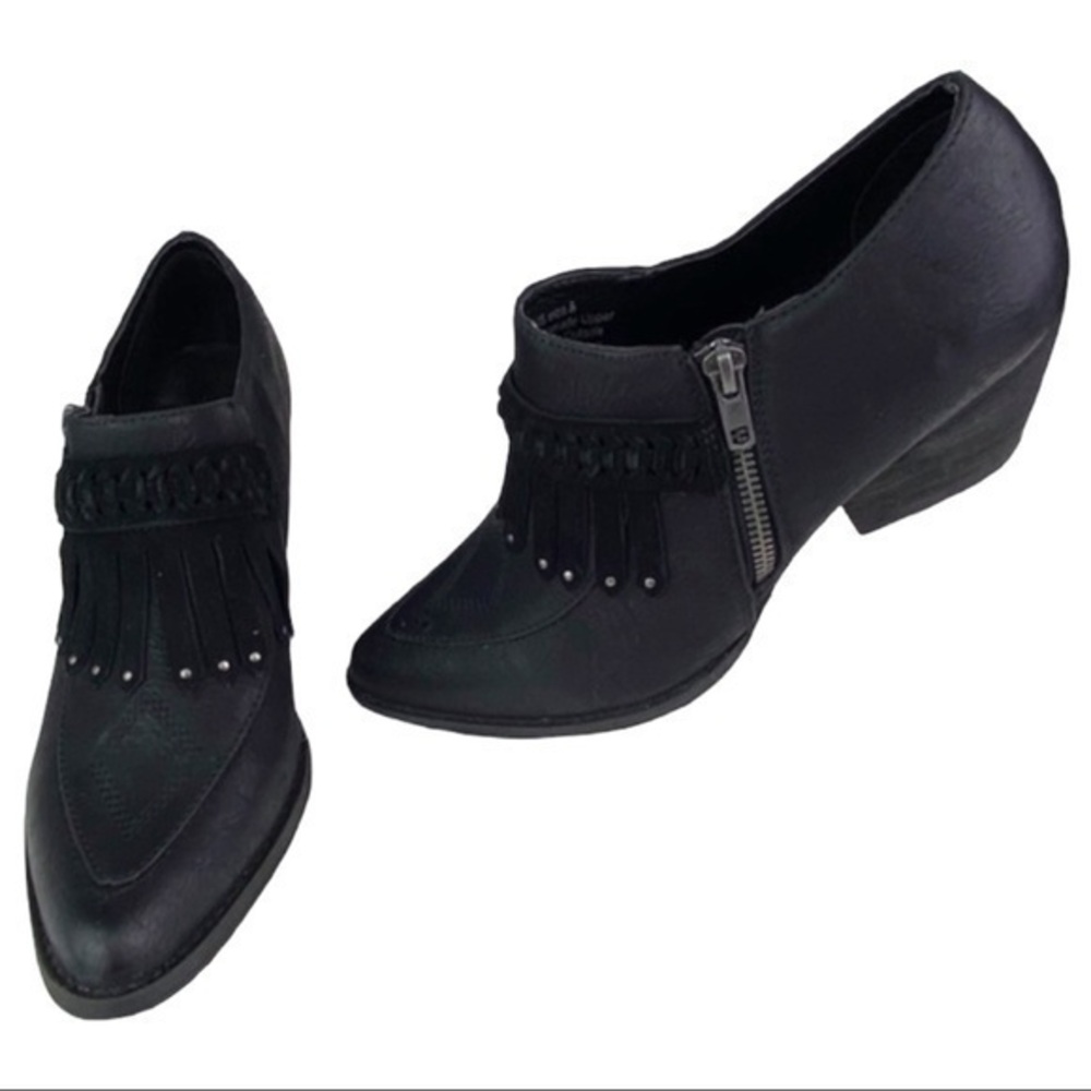 Very Volatile Boots Black Western Fringe Ankle Booties with Heel